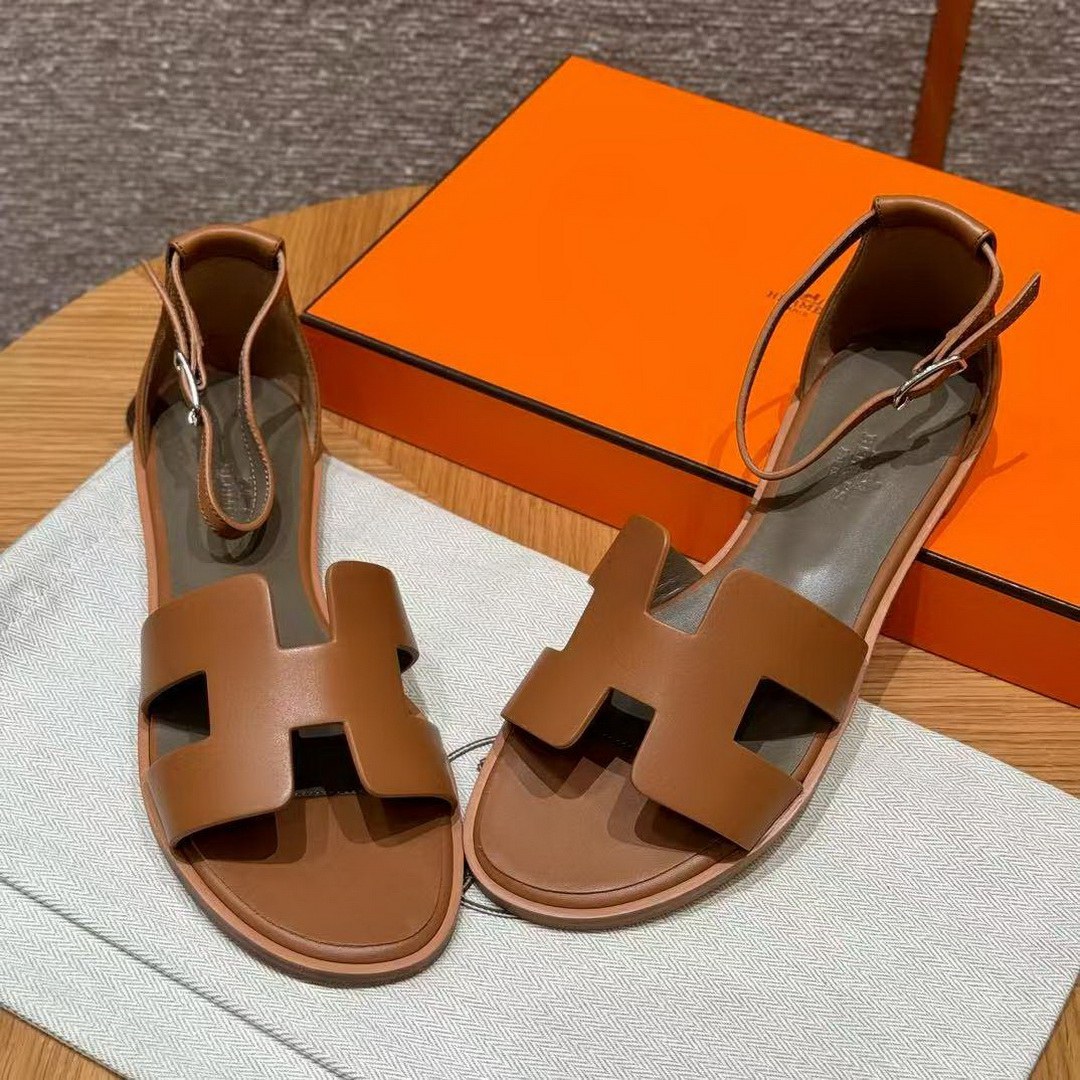 Hermes Santorini Sandal Women Swift Calfskin Naturel H211178Z A3350 - Image 16