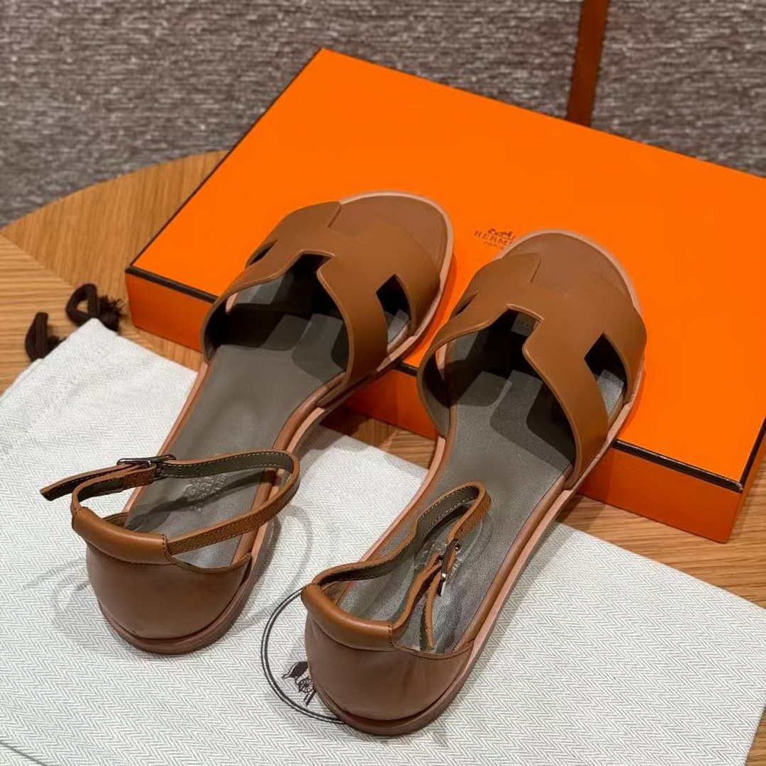 Hermes Santorini Sandal Women Swift Calfskin Naturel H211178Z A3350 - Image 15