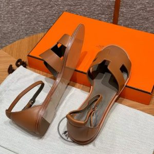 Hermes Santorini Sandal Women Swift Calfskin Naturel H211178Z A3350 - Image 14
