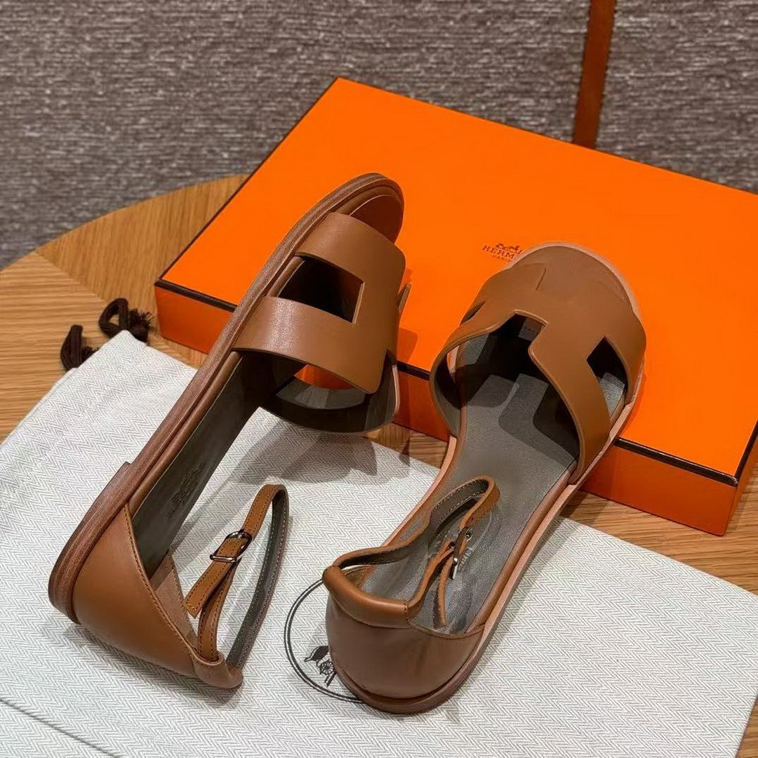 Hermes Santorini Sandal Women Swift Calfskin Naturel H211178Z A3350 - Image 13