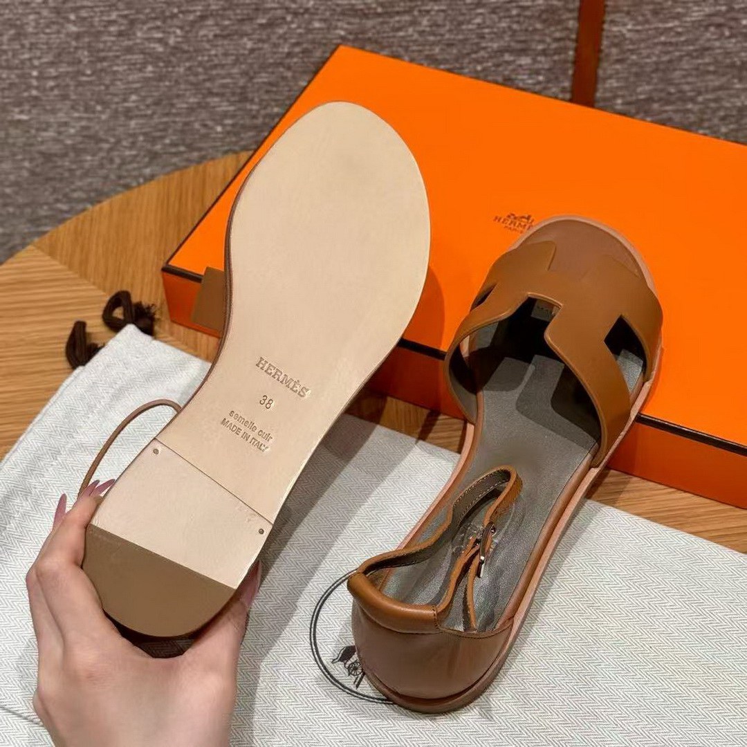 Hermes Santorini Sandal Women Swift Calfskin Naturel H211178Z A3350 - Image 12