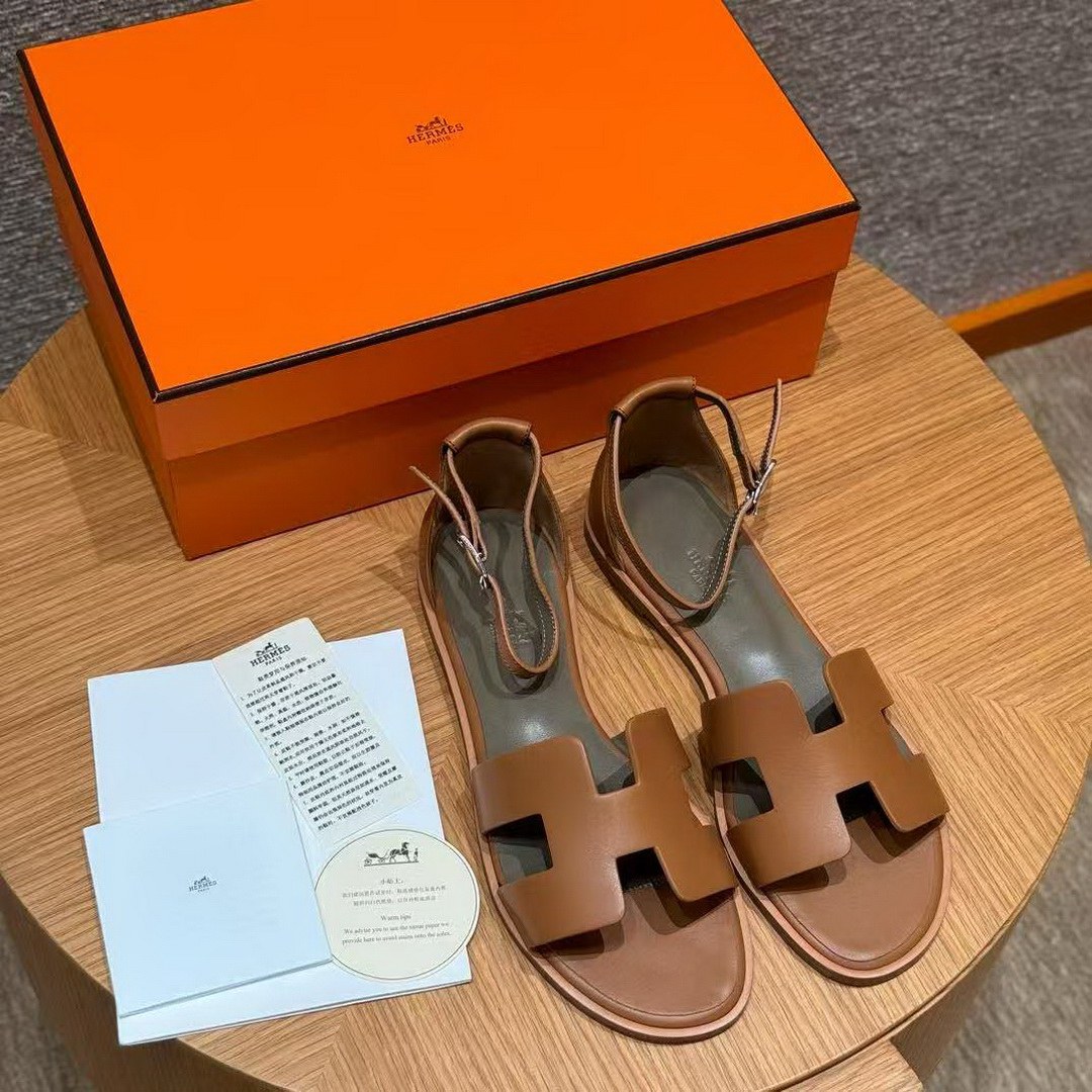 Hermes Santorini Sandal Women Swift Calfskin Naturel H211178Z A3350 - Image 10