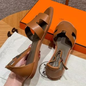 Hermes Santorini Sandal Women Swift Calfskin Naturel H211178Z A3350 - Image 6