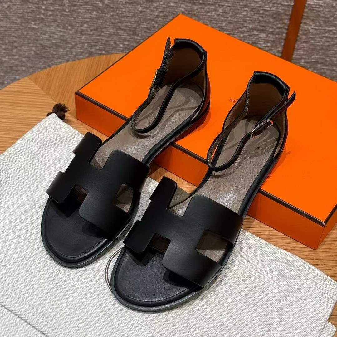 Hermes Santorini Sandal Women Swift Calfskin Noir H182139Z 02350 - Image 2