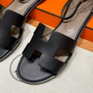 Hermes Santorini Sandal Women Swift Calfskin Noir H182139Z 02350 - Image 13