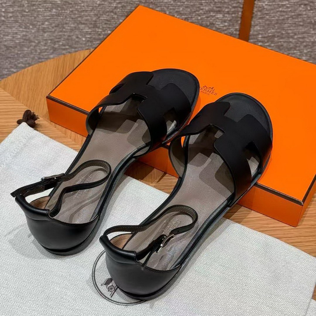 Hermes Santorini Sandal Women Swift Calfskin Noir H182139Z 02350 - Image 12