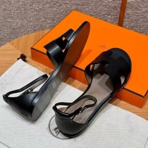 Hermes Santorini Sandal Women Swift Calfskin Noir H182139Z 02350 - Image 11