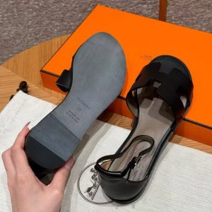 Hermes Santorini Sandal Women Swift Calfskin Noir H182139Z 02350 - Image 10