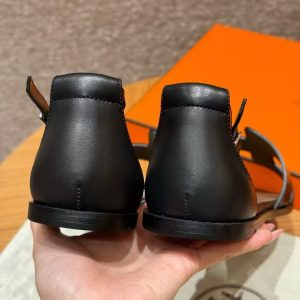Hermes Santorini Sandal Women Swift Calfskin Noir H182139Z 02350 - Image 7