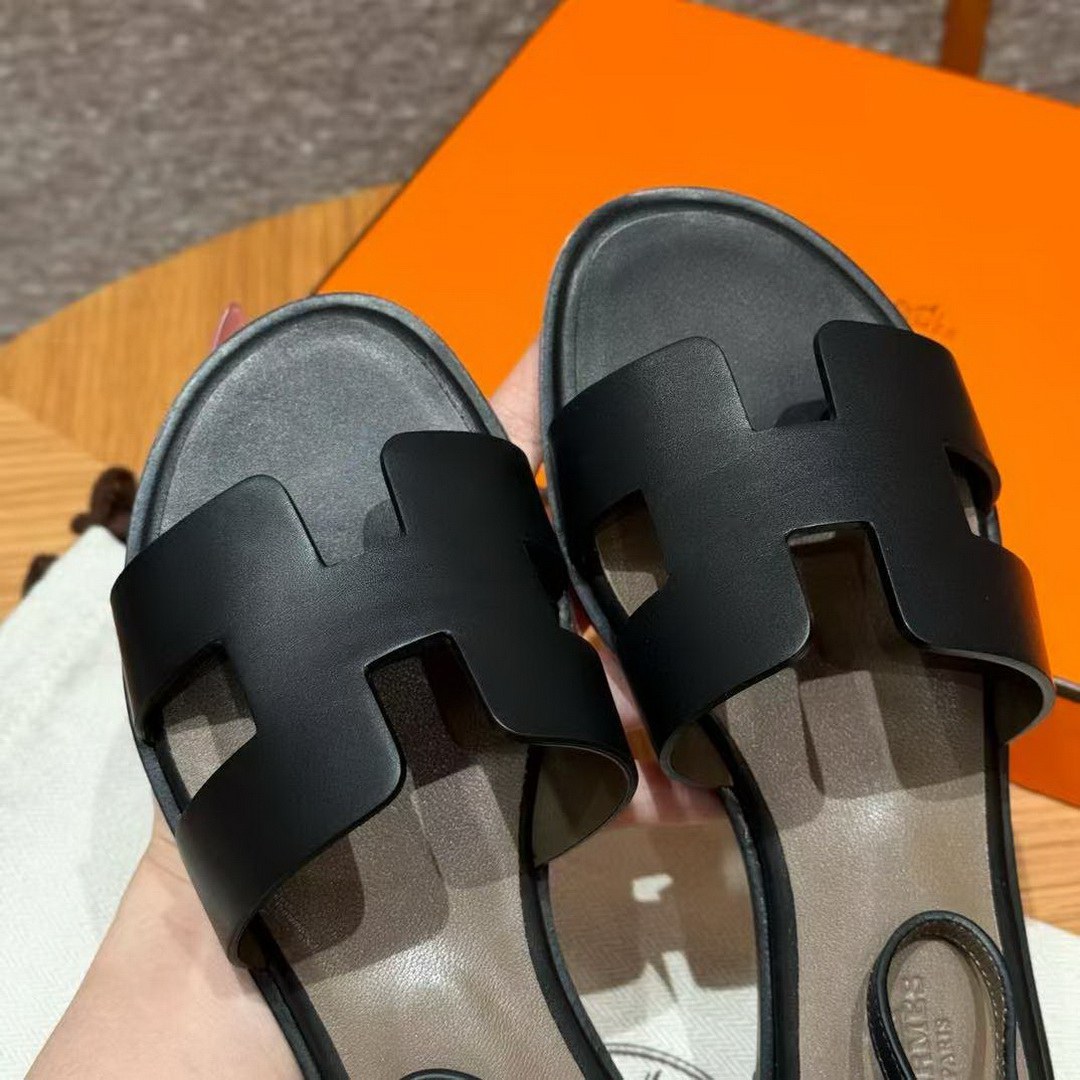 Hermes Santorini Sandal Women Swift Calfskin Noir H182139Z 02350 - Image 6