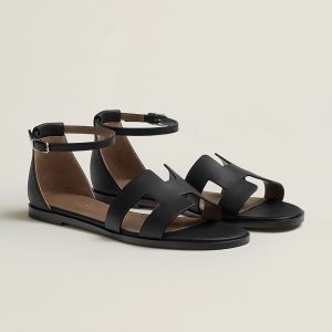 Hermes Santorini Sandal Women Swift Calfskin Noir H182139Z 02350