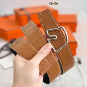 Hermes Tete de Cheval Belt Buckle & Reversible Leather Strap 38 mm Epsom Calfskin Palladium Buckle Silver Gold Noir - Image 3