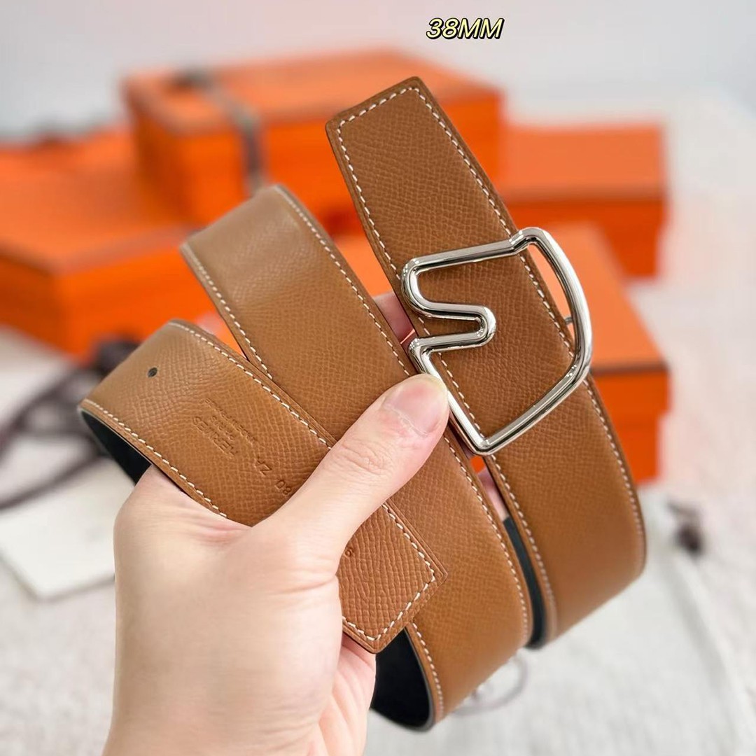 Hermes Tete de Cheval Belt Buckle & Reversible Leather Strap 38 mm Epsom Calfskin Palladium Buckle Silver Gold Noir - Image 3