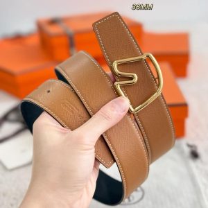 Alternative view of Hermes Tete de Cheval Belt Buckle & Reversible Leather Strap 38 mm Epsom Calfskin Palladium Buckle Silver Gold Noir