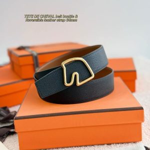 Hermes Tete de Cheval Belt Buckle & Reversible Leather Strap 38 mm Epsom Calfskin Palladium Buckle Silver Gold Noir - Image 8
