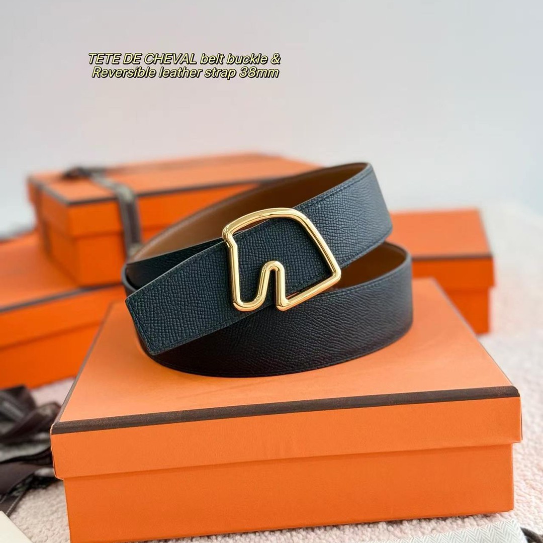 Hermes Tete de Cheval Belt Buckle & Reversible Leather Strap 38 mm Epsom Calfskin Palladium Buckle Silver Gold Noir - Image 8