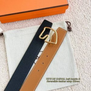 Hermes Tete de Cheval Belt Buckle & Reversible Leather Strap 38 mm Epsom Calfskin Palladium Buckle Silver Gold Noir - Image 7