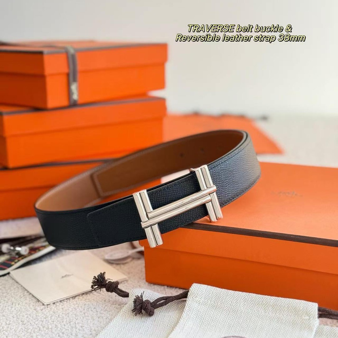 Hermes Traverse Belt Buckle & Reversible Leather Strap 38 mm Epsom Calfskin Permabrass Buckle Yellow Gold Noir Gold - Image 7