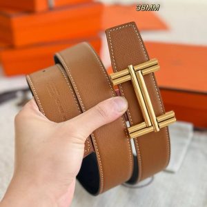 Hermes Traverse Belt Buckle & Reversible Leather Strap 38 mm Epsom Calfskin Permabrass Buckle Yellow Gold Noir Gold - Image 8