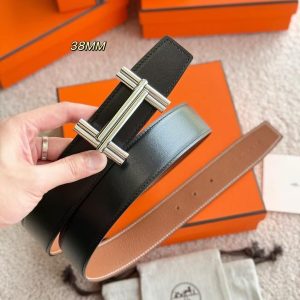 Hermes Traverse Belt Buckle & Reversible Leather Strap 38 mm Box 135 and Togo Calfskin Palladium Buckle Silver Noir Gold - Image 4