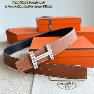 Alternative view of Hermes Traverse Belt Buckle & Reversible Leather Strap 38 mm Box 135 and Togo Calfskin Palladium Buckle Silver Noir Gold