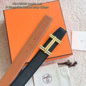 Hermes Traverse Belt Buckle & Reversible Leather Strap 38 mm Box 135 and Togo Calfskin Permabrass Buckle Yellow Gold Noir Gold - Image 5