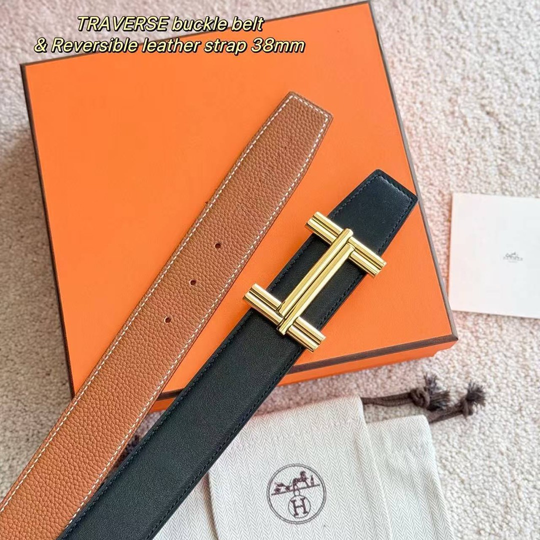 Hermes Traverse Belt Buckle & Reversible Leather Strap 38 mm Box 135 and Togo Calfskin Permabrass Buckle Yellow Gold Noir Gold - Image 5