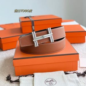 Hermes Traverse Belt Buckle & Reversible Leather Strap 38 mm Box 135 and Togo Calfskin Palladium Buckle Silver Noir Gold - Image 5