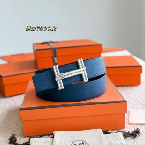 Hermes Traverse Belt Buckle & Reversible Leather Strap 38 mm Box 135 and Togo Calfskin Palladium Buckle Silver Noir Bleu De Prusse - Image 4