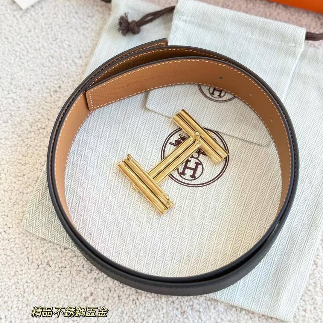 Hermes Traverse Belt Buckle & Reversible Leather Strap 38 mm Epsom Calfskin Permabrass Buckle Yellow Gold Noir Gold - Image 9