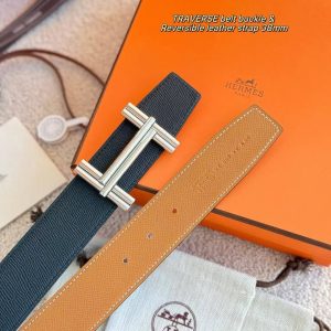 Hermes Traverse Belt Buckle & Reversible Leather Strap 38 mm Epsom Calfskin Permabrass Buckle Yellow Gold Noir Gold - Image 5