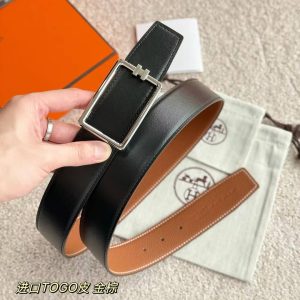 Hermes Tube H Belt Buckle & Reversible Leather Strap 38 mm Box 135 and Togo Calfskin Palladium Buckle Silver Noir Gold - Image 4