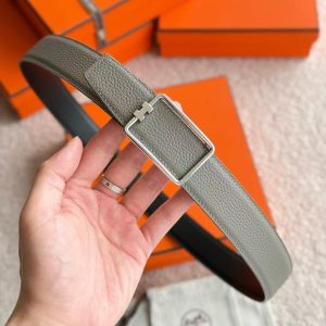 Hermes Tube H Belt Buckle & Reversible Leather Strap 38 mm Box 135 and Togo Calfskin Brushed Permabrass Buckle Yellow Gold Noir Gris Étain - Image 5