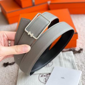 Hermes Tube H Belt Buckle & Reversible Leather Strap 38 mm Box 135 and Togo Calfskin Brushed Permabrass Buckle Yellow Gold Noir Gris Étain - Image 4