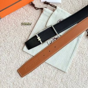 Hermes Tube H Belt Buckle & Reversible Leather Strap 38 mm Box 135 and Togo Calfskin Palladium Buckle Silver Noir Gold - Image 3