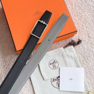 Hermes Tube H Belt Buckle & Reversible Leather Strap 38 mm Box 135 and Togo Calfskin Brushed Permabrass Buckle Yellow Gold Noir Gris Étain - Image 6