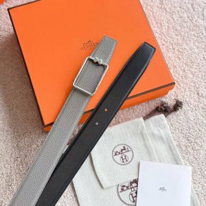 Hermes Tube H Belt Buckle & Reversible Leather Strap 38 mm Box 135 and Togo Calfskin Brushed Permabrass Buckle Yellow Gold Noir Gris Étain - Image 3