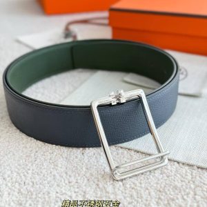 Hermes Tube H Belt Buckle & Reversible Leather Strap 38 mm Box 135 and Togo Calfskin Palladium Buckle Silver Bleu Marine Vert Amande - Image 5