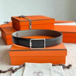 Hermes Tube H Belt Buckle & Reversible Leather Strap 38 mm Box 135 and Togo Calfskin Brushed Permabrass Buckle Yellow Gold Noir Gris Étain