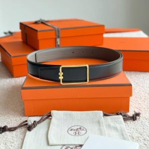 Alternative view of Hermes Tube H Belt Buckle & Reversible Leather Strap 38 mm Box 135 and Togo Calfskin Brushed Permabrass Buckle Yellow Gold Noir Gris Étain