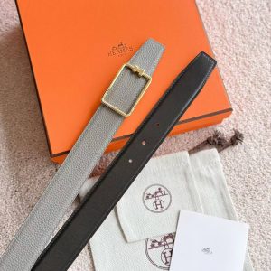 Hermes Tube H Belt Buckle & Reversible Leather Strap 38 mm Box 135 and Togo Calfskin Brushed Permabrass Buckle Yellow Gold Noir Gris Étain - Image 10