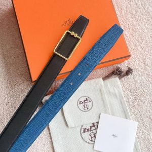 Hermes Tube H Belt Buckle & Reversible Leather Strap 38 mm Box 135 and Togo Calfskin Brushed Permabrass Buckle Yellow Gold Noir Bleu Tempête - Image 16