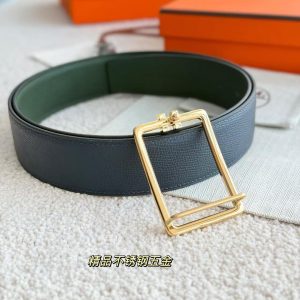 Hermes Tube H Belt Buckle & Reversible Leather Strap 38 mm Box 135 and Togo Calfskin Palladium Buckle Silver Bleu Marine Vert Amande - Image 9