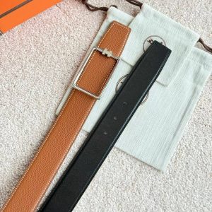 Hermes Tube H Belt Buckle & Reversible Leather Strap 38 mm Box 135 and Togo Calfskin Palladium Buckle Silver Noir Gold - Image 6