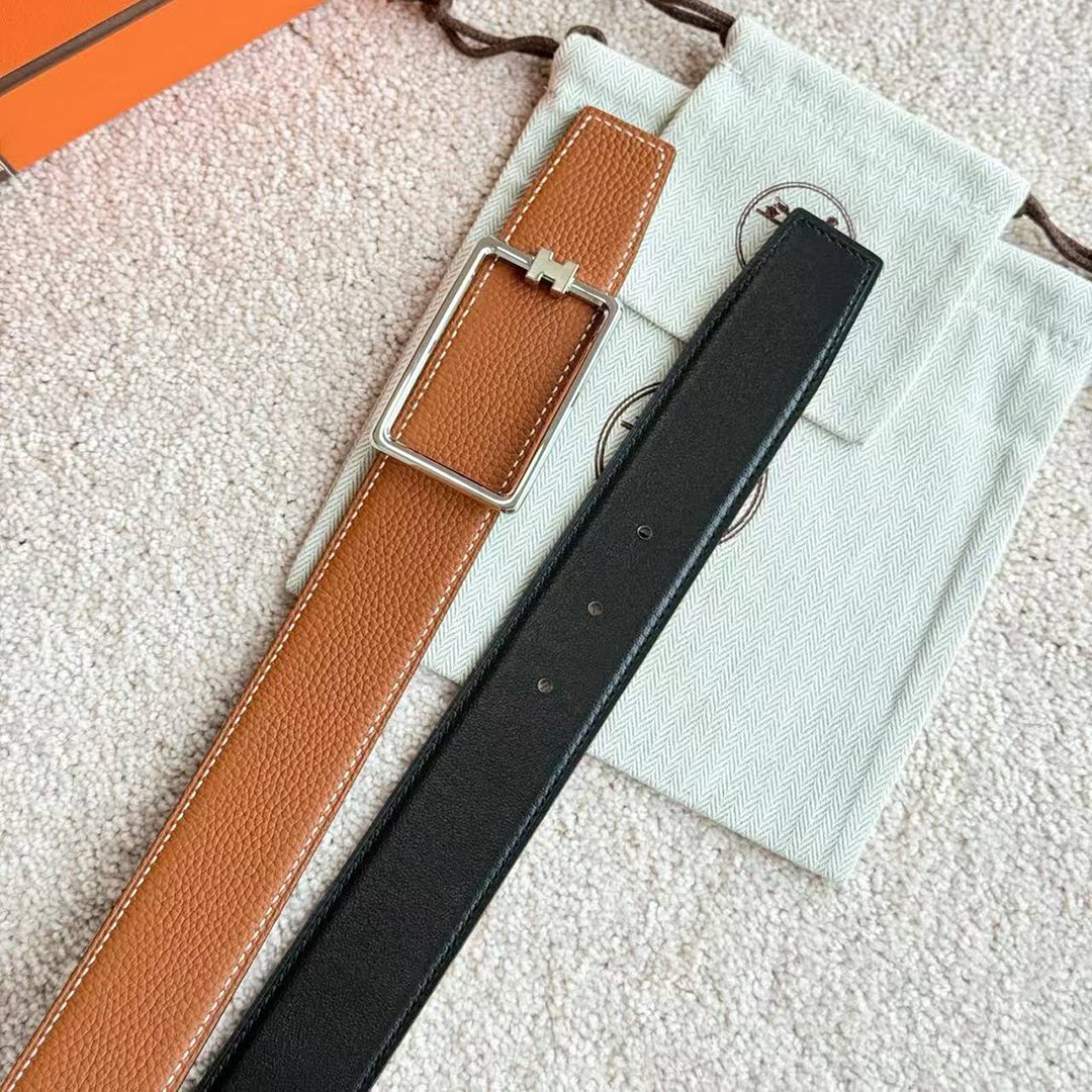 Hermes Tube H Belt Buckle & Reversible Leather Strap 38 mm Box 135 and Togo Calfskin Palladium Buckle Silver Noir Gold - Image 6