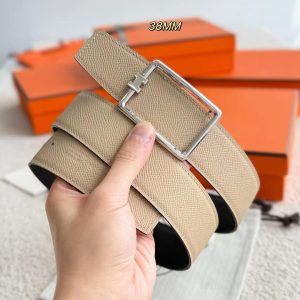 Hermes Tube H Belt Buckle & Reversible Leather Strap 38 mm Box 135 and Togo Calfskin Brushed Permabrass Buckle Yellow Gold Noir Craie - Image 8
