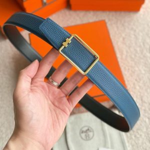 Hermes Tube H Belt Buckle & Reversible Leather Strap 38 mm Box 135 and Togo Calfskin Brushed Permabrass Buckle Yellow Gold Noir Bleu Tempête - Image 14