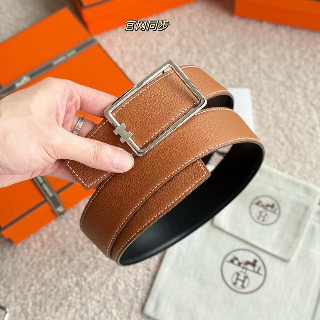 Hermes Tube H Belt Buckle & Reversible Leather Strap 38 mm Box 135 and Togo Calfskin Palladium Buckle Silver Noir Gold - Image 5