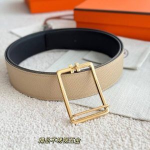 Hermes Tube H Belt Buckle & Reversible Leather Strap 38 mm Box 135 and Togo Calfskin Brushed Permabrass Buckle Yellow Gold Noir Craie - Image 5