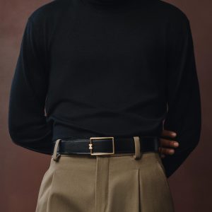 Hermes Tube H Belt Buckle & Reversible Leather Strap 38 mm Box 135 and Togo Calfskin Brushed Permabrass Buckle Yellow Gold Noir Bleu Tempête - Image 3